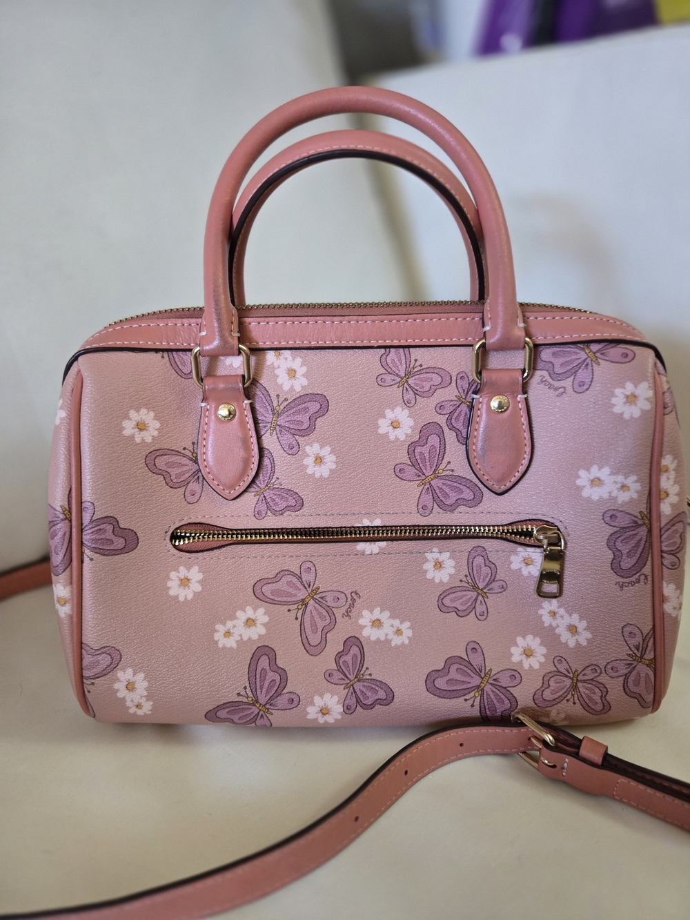 Coach Rowan Limited Edition Pink Butterfly Meadow Satchel Handbag - Picture 2 of 11